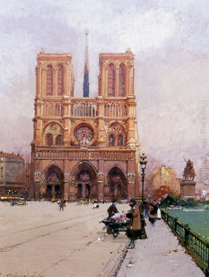 Notre Dame de Paris painting - Eugene Galien-Laloue Notre Dame de Paris art painting